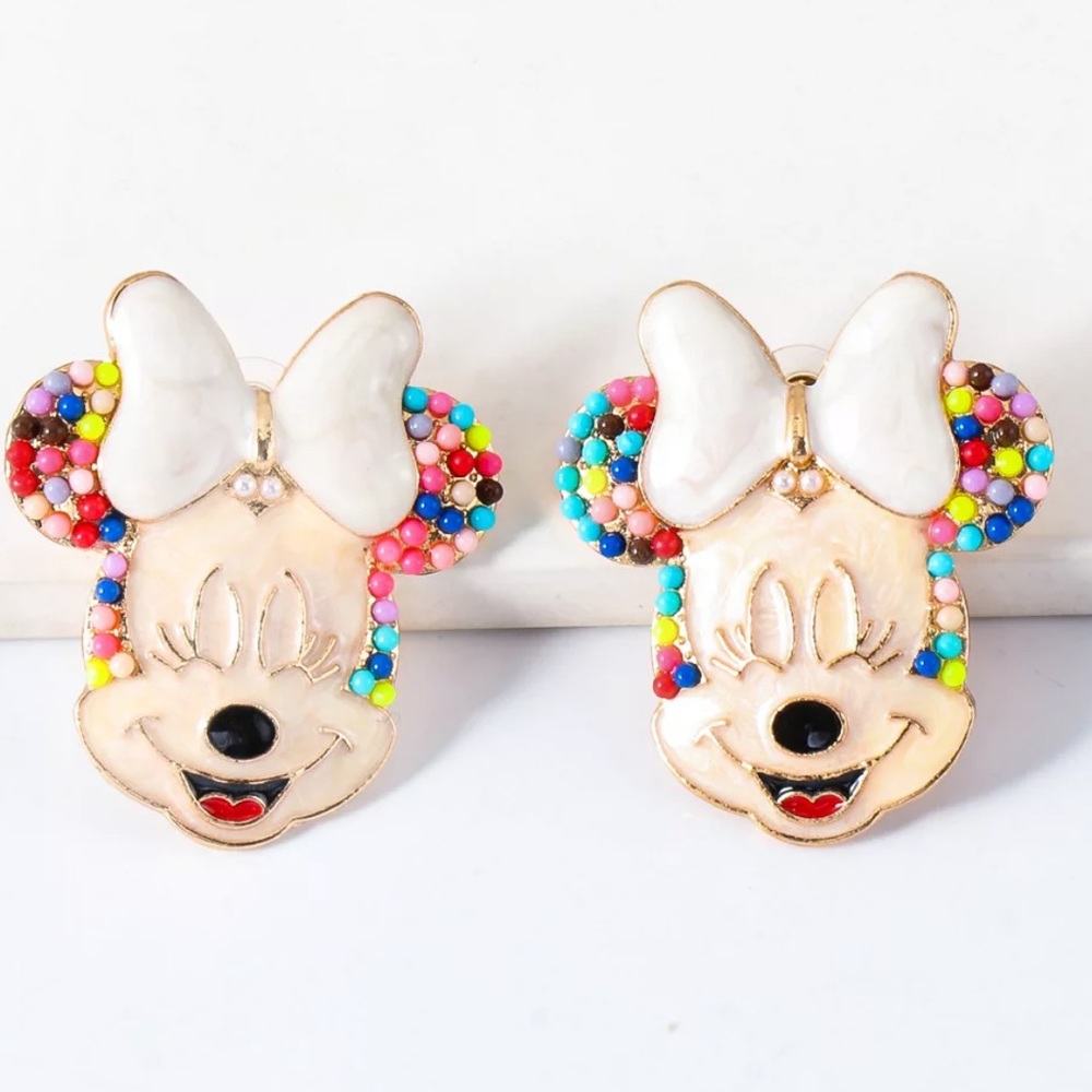 NEW COLORFUL MINNIE MOUSE FACE STUD EARRINGS - Picture 1 of 7